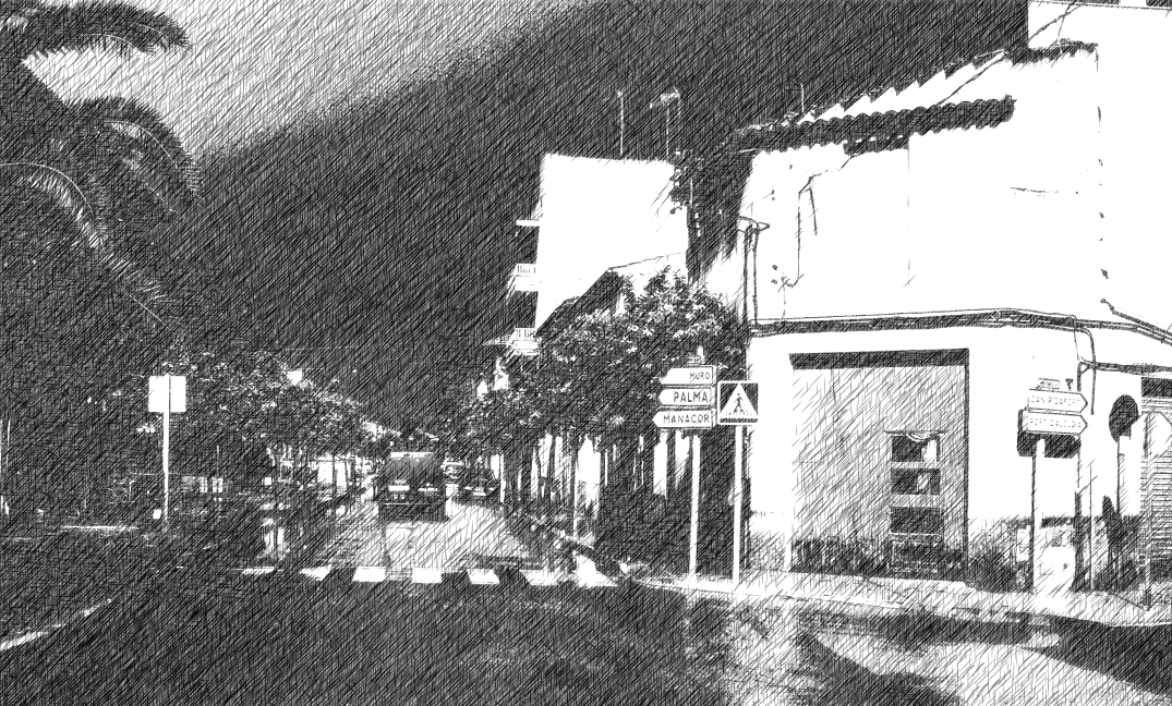 Digitalzeichnung auf dem Weg nach Manacor von Goedart Palm
