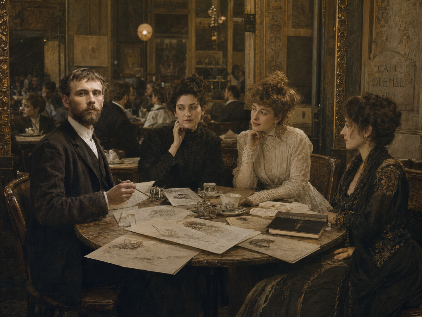 Essayistische Reimagination einer Wiener Cafégesellschaft mit Zeichnungen um Gustav Klimt