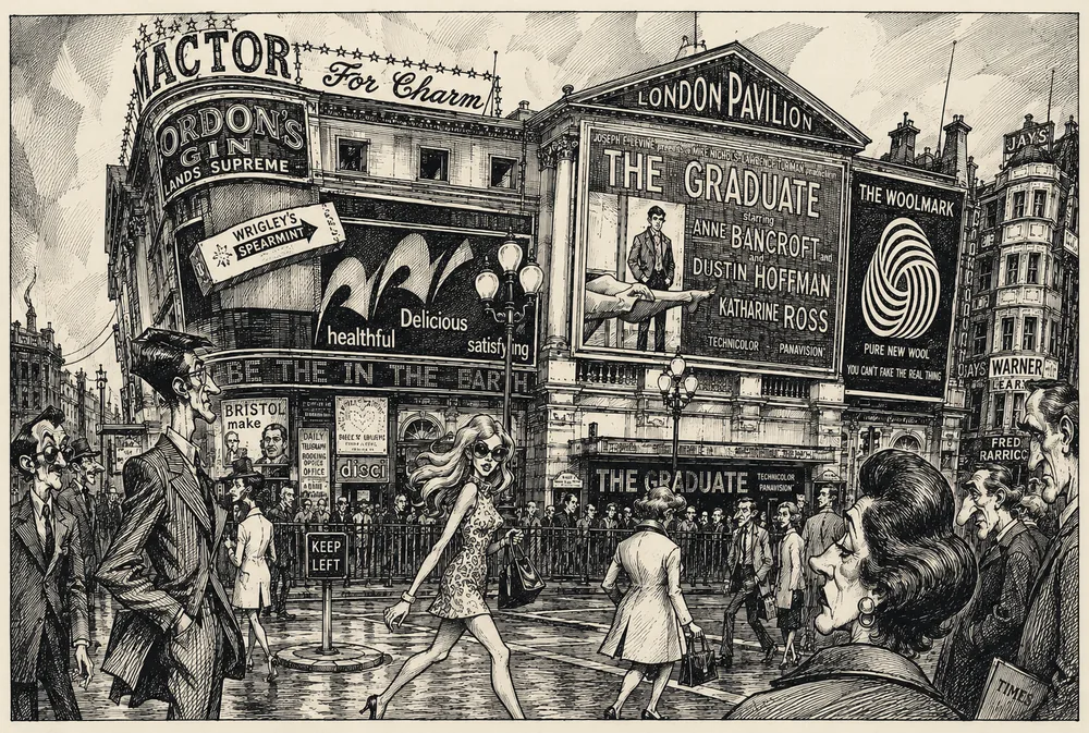 Gezeichnete imaginative Ansicht des Piccadilly Circus