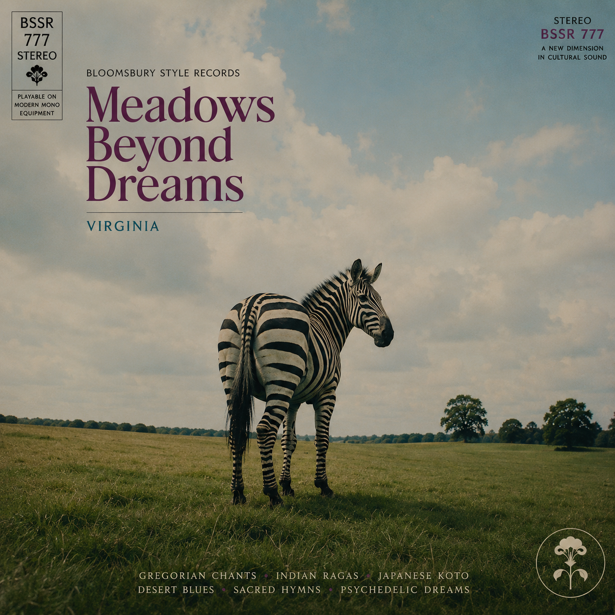 Gestaltetes Plattencover mit Zebra auf einer Wiese