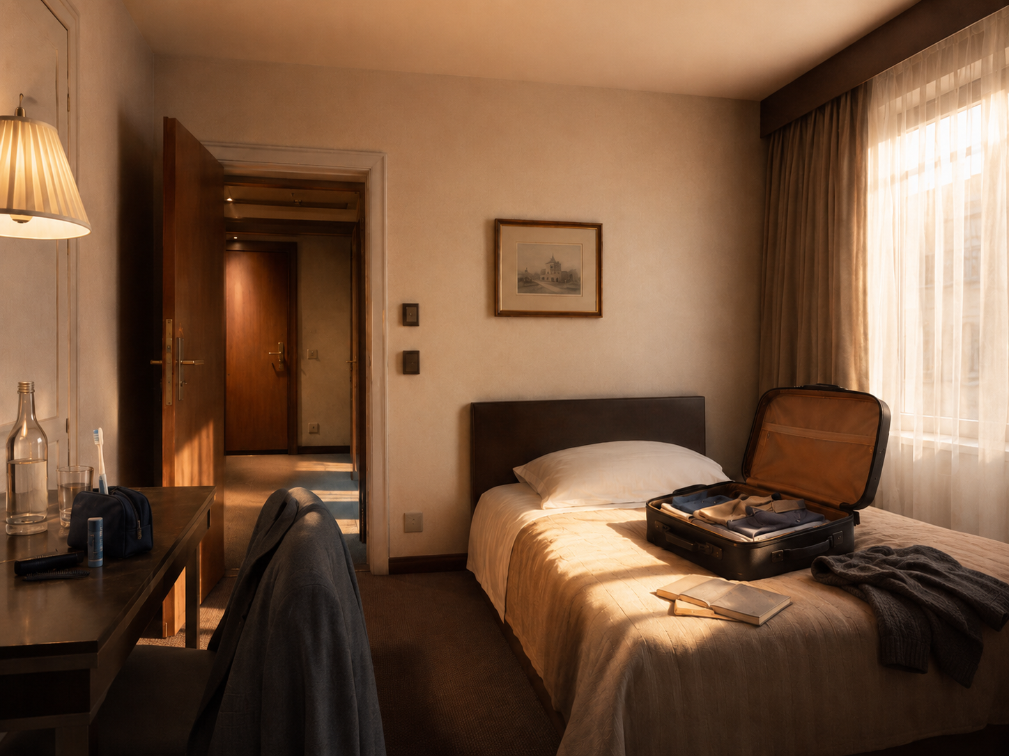 Dasselbe Hotelzimmer am zweiten Morgen im warmen Tageslicht