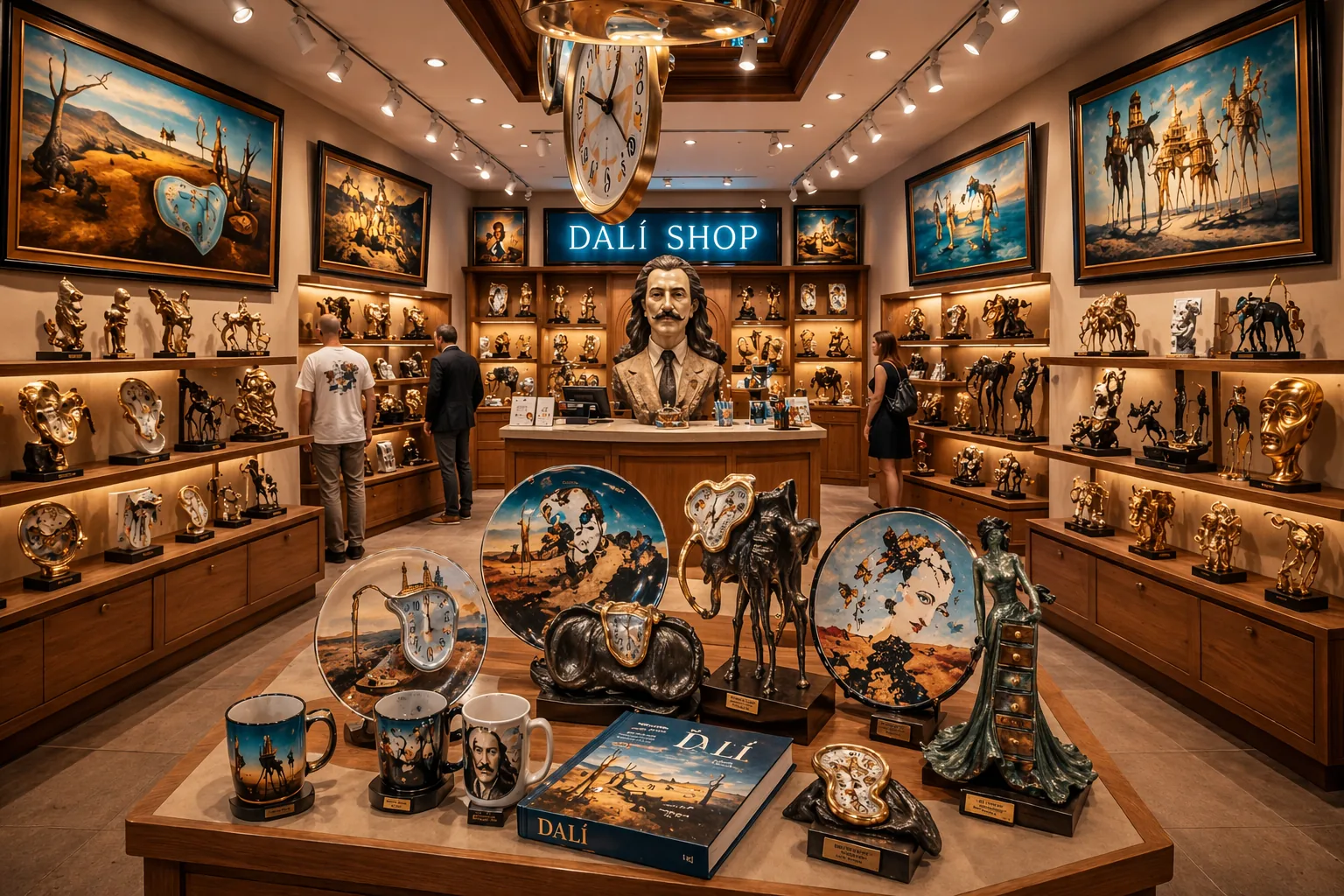 Imaginärer Museumsshop voller surrealer Dalí-Souvenirs und Bildzitate
