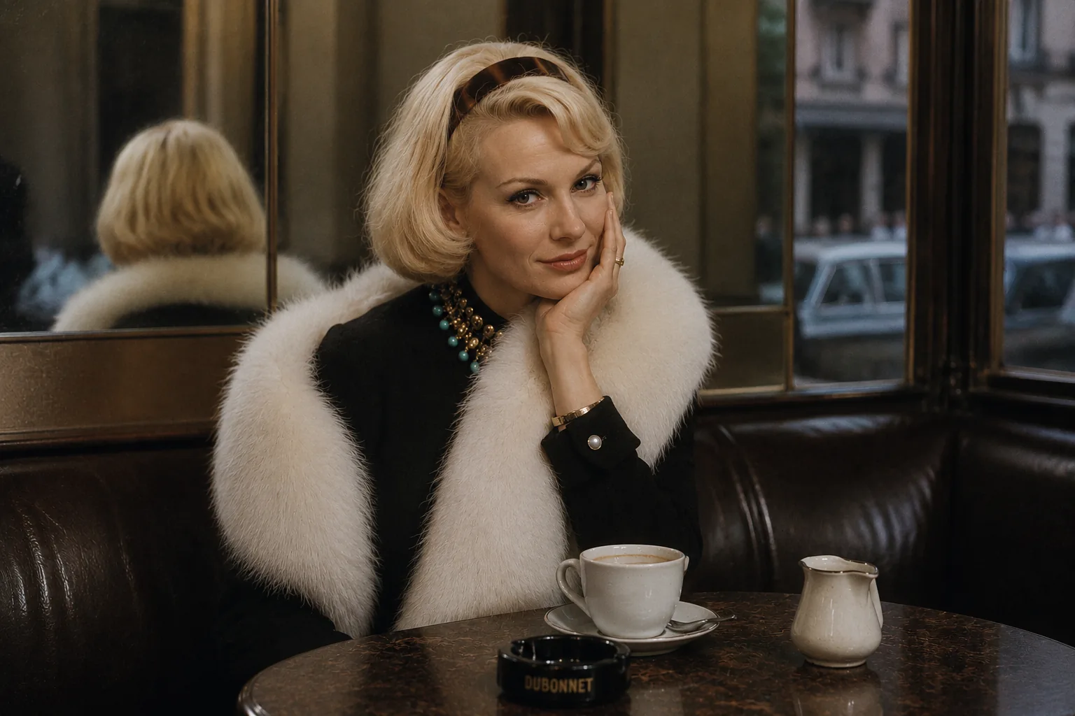 Frau in einem Café, inszeniert wie ein Filmstill